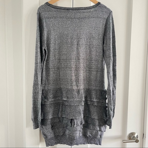 Glittery metallic curve hugging layered ruffled black & silver dress - Picture 9 of 13